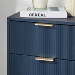 OHS Ribbed Bedside Table Modern Bedroom 3 Draw Office Nightstand in Navy - thumbnail 2