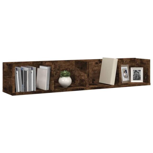 Berkfield Home Decorative CD Wall Shelf Smoked Oak 100x18x18 cm Engineered Wood in Brown - Size: 100 x 18 x 18 cm - image 1