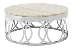 Orsina Distinctive White Marble Coffee Table, Decorative Table With Stainless Steel Base, Metal & Marble Table
