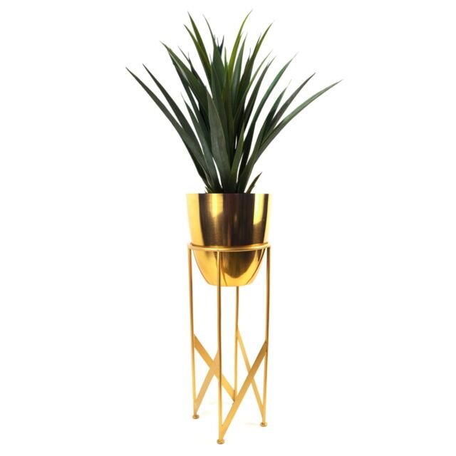 Leaf 90cm Gold Planter with Artificial Yukka Plant - image 1