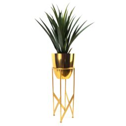 Leaf 90cm Gold Planter with Artificial Yukka Plant