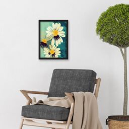 Artery8 Abstract Illustration Daisy Blossoms Flowers Painting Artwork Framed Wall Art Print A4 in Black - thumbnail 2