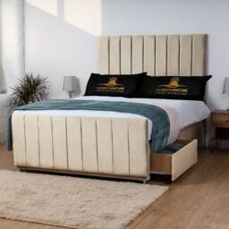 UK Bed Furniture Hampton Divan Bed with 2 Drawers Foot End & 26 Inch headboard in Cream - Size: Double