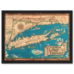 Artery8 Long Island NY Smith 1933 Pictorial Map History A4 Artwork Framed Wall Art Print in Black - thumbnail 1