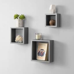 SPOT ON DEALZ Cali Floating Cube Shelves Set of 3 Wall Hanging White in Grey - thumbnail 2