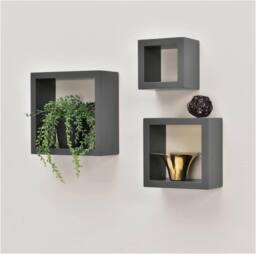 SPOT ON DEALZ Cali Floating Cube Shelves Set of 3 Wall Hanging White in Grey - thumbnail 1