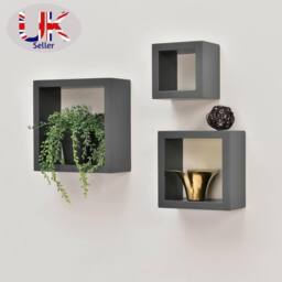 SPOT ON DEALZ Cali Floating Cube Shelves Set of 3 Wall Hanging White in Grey - thumbnail 7