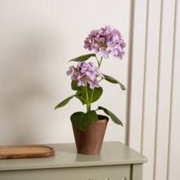 Scottish Everlastings Ltd 40cm Real Touch Lilac Hydrangea in Rustic Pot in Purple - thumbnail 1
