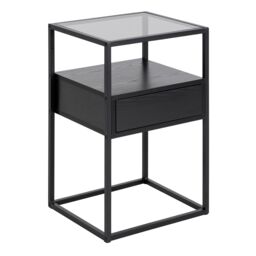 Furniture To Go Randolf Bedside Table in Black with Smoked Glass - thumbnail 1