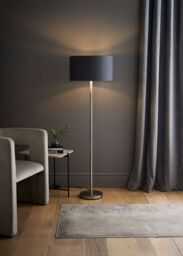 ValueLights Charlie Chrome Stem Floor Lamp with Fabric Drum with Chrome Inner Lamp Shade in Charcoal