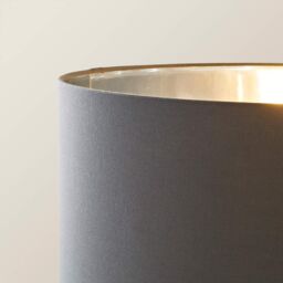 ValueLights Charlie Chrome Stem Floor Lamp with Fabric Drum with Chrome Inner Lamp Shade in Charcoal - thumbnail 4