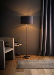 ValueLights Charlie Chrome Stem Floor Lamp with Fabric Drum with Chrome Inner Lamp Shade in Charcoal - thumbnail 2