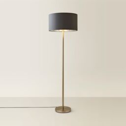 ValueLights Charlie Chrome Stem Floor Lamp with Fabric Drum with Chrome Inner Lamp Shade in Charcoal - thumbnail 3