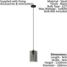 Loops Pendant Light Colour Black Shade Black Transparent Smoked Glass Bulb E27 1x40W - thumbnail 2