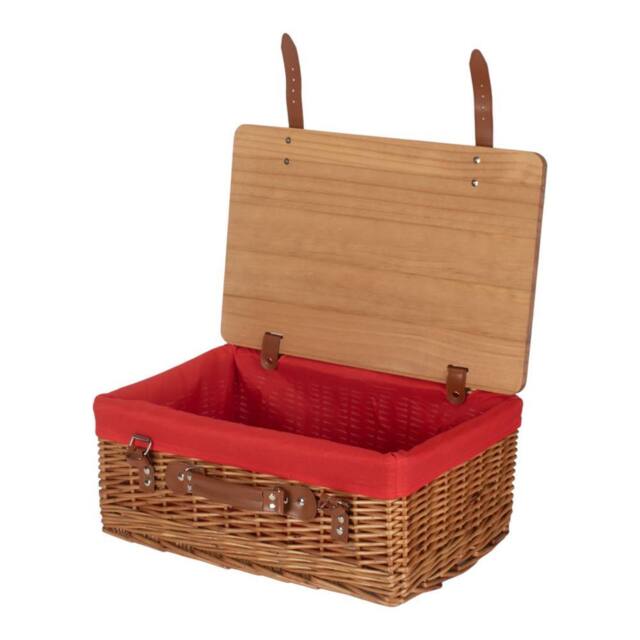 Red Hamper Double Steamed Red Lined Willow Empty Picnic Basket with Pinewood Lid - Size: Small - image 1