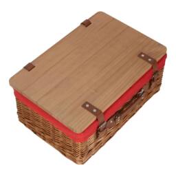 Red Hamper Double Steamed Red Lined Willow Empty Picnic Basket with Pinewood Lid - Size: Small - thumbnail 3