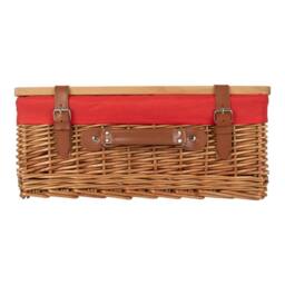 Red Hamper Double Steamed Red Lined Willow Empty Picnic Basket with Pinewood Lid - Size: Small - thumbnail 2