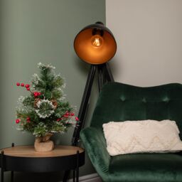 Samuel Alexander 50cm Mini Christmas Tree with Red Berries, Pinecones & Frosted Tips in Burlap Base in Green - thumbnail 2
