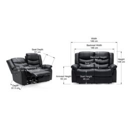 More4Homes Seattle 2 Seater Electric High Back Bonded Leather Recliner Sofa in Black - thumbnail 7