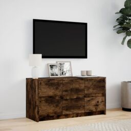 Berkfield Home TV Cabinet with LED Smoked Oak 100x34x50 cm Engineered Wood in Brown - Size: 100 x 34 x 50 cm - thumbnail 4