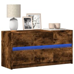 Berkfield Home TV Cabinet with LED Smoked Oak 100x34x50 cm Engineered Wood in Brown - Size: 100 x 34 x 50 cm - thumbnail 1