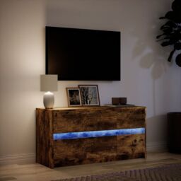 Berkfield Home TV Cabinet with LED Smoked Oak 100x34x50 cm Engineered Wood in Brown - Size: 100 x 34 x 50 cm - thumbnail 5