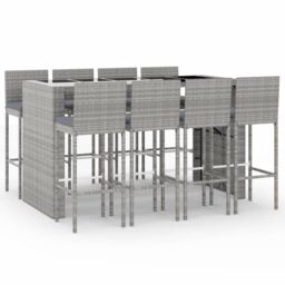 Berkfield Home 9 Piece Garden Bar Set with Cushions Grey Poly Rattan - thumbnail 2