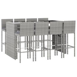 Berkfield Home 9 Piece Garden Bar Set with Cushions Grey Poly Rattan - thumbnail 3