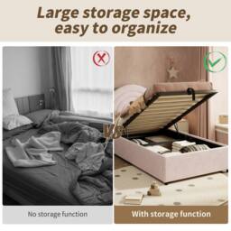 BTM 3FT Easy-Assembly Velvet Bed, 90x190cm, with Headboard in Pink - Size: Single - thumbnail 9