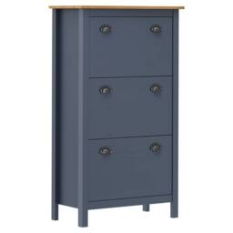 Berkfield Home Shoe Cabinet Hill Grey 72x35x124 cm Solid Pine Wood in Dark Navy - Size: 72 x 35 x 124 cm - thumbnail 2