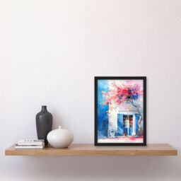 "Artery8 Flowering Bougainvillea Boho Mykonos Watercolour Framed Art Print in Blue - Size: W12"" x H16""" - thumbnail 4