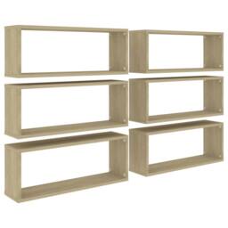 Berkfield Home Wall Cube Shelf 6 pcs Sonoma Oak 60x15x23 cm Engineered Wood in Light Tan - Size: 60 x 15 x 23 cm