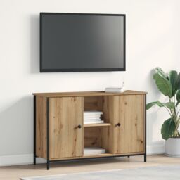 Berkfield Home TV Cabinet Black Oak 101x35x65 cm Engineered Wood & Steel in Brown - Size: 101 x 35 x 65 cm