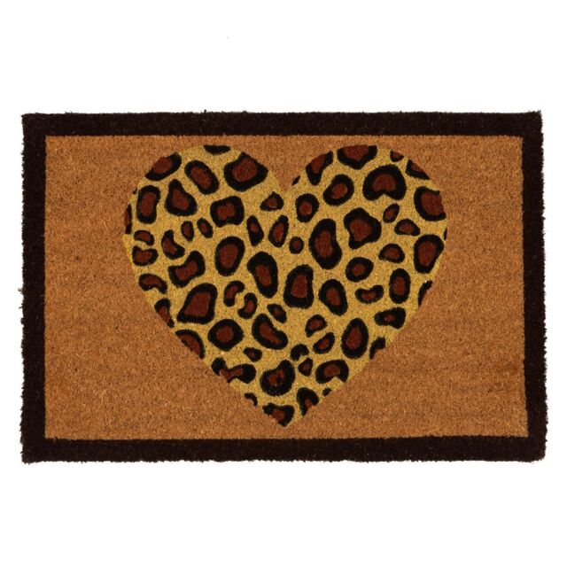 Nicola Spring Coir Door Mat - 60 x 40cm - Leopard Heart - Size: 40 cm x 60 cm - image 1