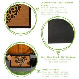 Nicola Spring Coir Door Mat - 60 x 40cm - Leopard Heart - Size: 40 cm x 60 cm - thumbnail 2