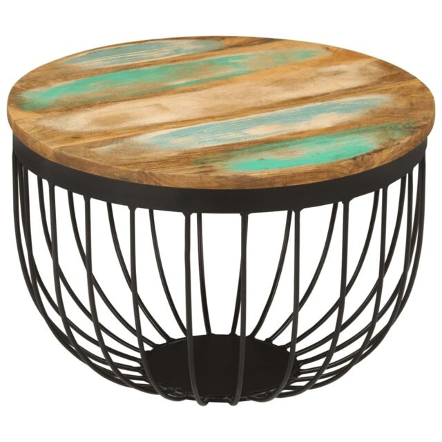 Berkfield Home Coffee Table √ò50x35 cm Solid Wood Reclaimed & Steel - Size: 50x35 cm - image 1