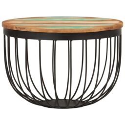 Berkfield Home Coffee Table √ò50x35 cm Solid Wood Reclaimed & Steel - Size: 50x35 cm - thumbnail 2