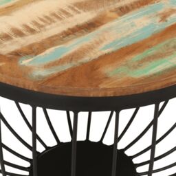 Berkfield Home Coffee Table √ò50x35 cm Solid Wood Reclaimed & Steel - Size: 50x35 cm - thumbnail 4