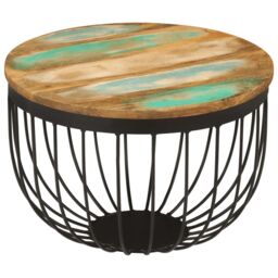 Berkfield Home Coffee Table √ò50x35 cm Solid Wood Reclaimed & Steel - Size: 50x35 cm - thumbnail 1