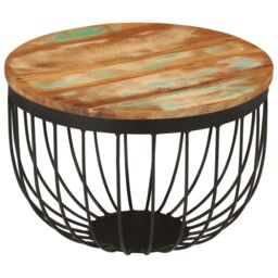 Berkfield Home Coffee Table √ò50x35 cm Solid Wood Reclaimed & Steel - Size: 50x35 cm - thumbnail 8