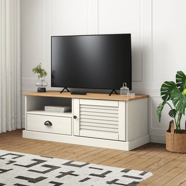 Berkfield Home TV Cabinet VIGO White 106x40x40 cm Solid Wood Pine - Size: 106 x 40 x 40 cm - image 1