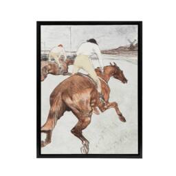 "Artery8 The Jockey Horse Racing Framed Canvas Wall Art Print Toulouse Lautrec in Brown - Size: W12"" x H16""" - thumbnail 1