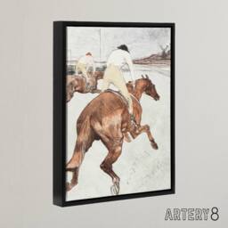 "Artery8 The Jockey Horse Racing Framed Canvas Wall Art Print Toulouse Lautrec in Brown - Size: W12"" x H16""" - thumbnail 2