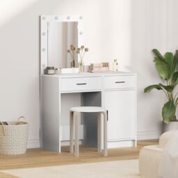 Berkfield Home 2-Piece Dressing Table Set with LED - White Engineered Wood