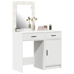 Berkfield Home 2-Piece Dressing Table Set with LED - White Engineered Wood - thumbnail 3