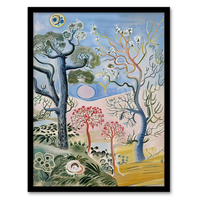 Artery8 Abstract Trippy Pastel Trees Landscape Boho Framed Art Print in Blue - Size: A4 - image 1