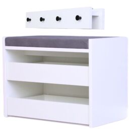 Novecrafto Shoe Racks Storage Bench with Wall-Mounted Coat Stand Shoe Storage Seat in White - Size: Large - thumbnail 1