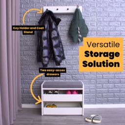 Novecrafto Shoe Racks Storage Bench with Wall-Mounted Coat Stand Shoe Storage Seat in White - Size: Large - thumbnail 5