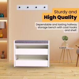 Novecrafto Shoe Racks Storage Bench with Wall-Mounted Coat Stand Shoe Storage Seat in White - Size: Large - thumbnail 4