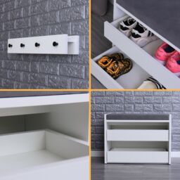 Novecrafto Shoe Racks Storage Bench with Wall-Mounted Coat Stand Shoe Storage Seat in White - Size: Large - thumbnail 7